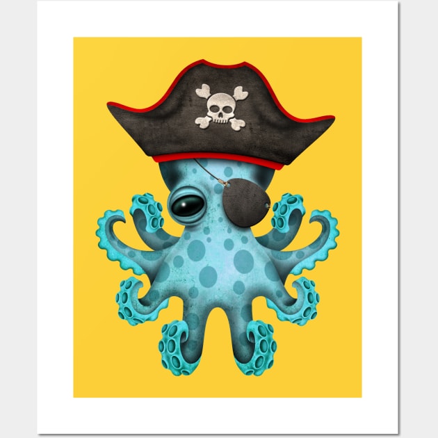 Cute Blue Baby Octopus Pirate Wall Art by jeffbartels